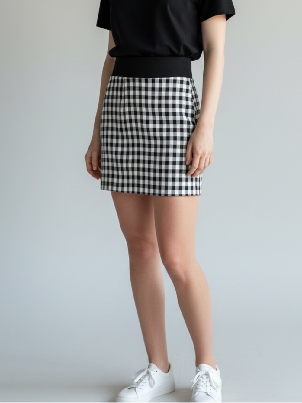 NWT Express Black & White Gingham Check Linen Blend Mini Skirt Size Large